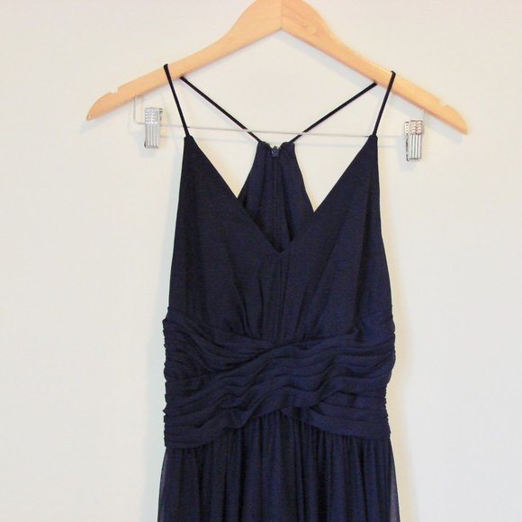 David's Bridal Bridesmaid Dress Marine Navy Blue Ruched Prom Wedding Size 0 Zero - Picture 8 of 16